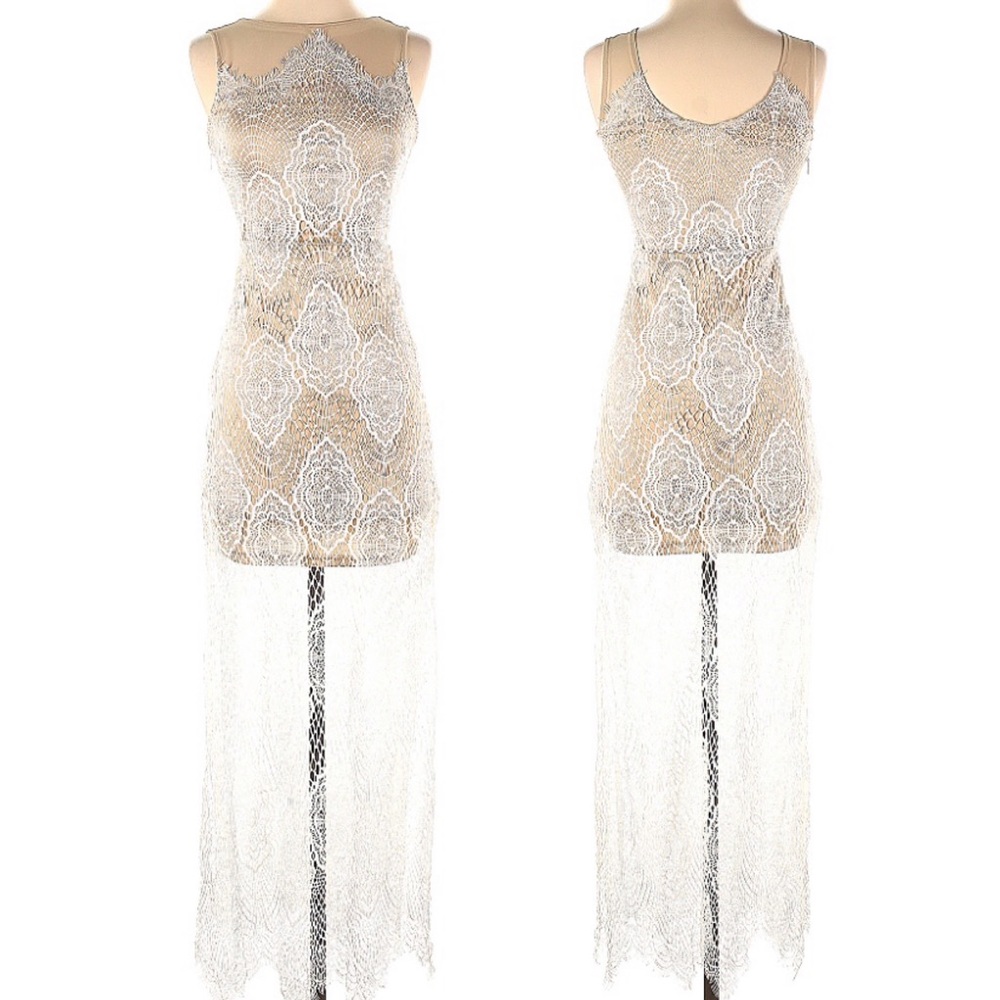 Illusion Lace Overlay Sheer Dress